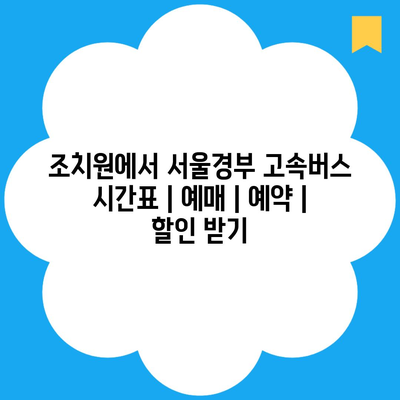 조치원에서 서울경부 고속버스 시간표 | 예매 | 예약 | 할인 받기