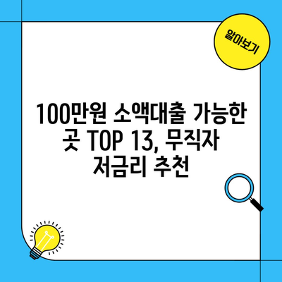 100만원 소액대출 가능한 곳 TOP 13, 무직자 저금리 추천