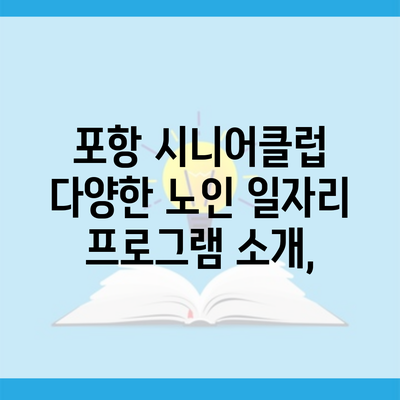 포항 시니어클럽 다양한 노인 일자리 프로그램 소개,