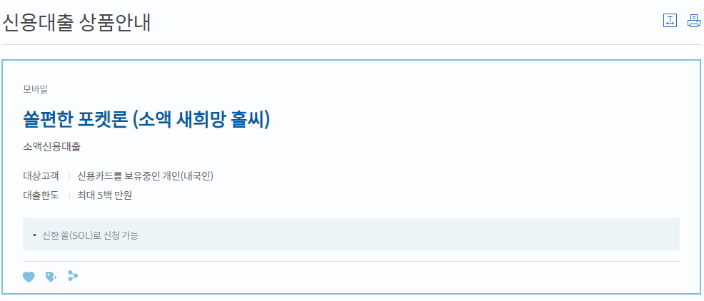 신한은행 쏠편한 포켓론 상품 소개 이미지