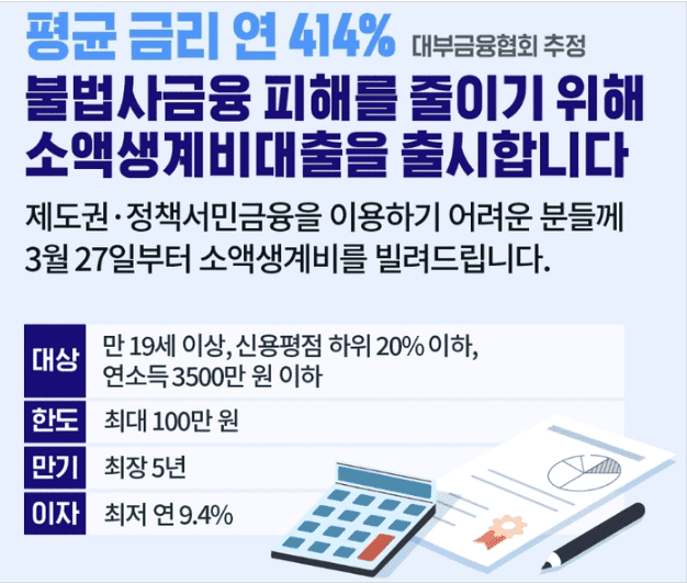 서민금융진흥원 소액생계비대출 안내 이미지