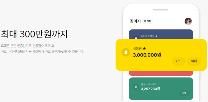 카카오뱅크 비상금 대출 신청 화면