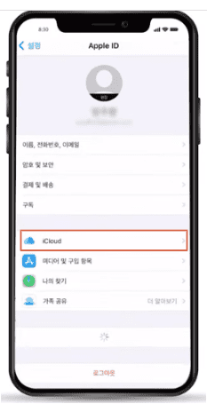 설정에서 iCloud 항목 선택하기