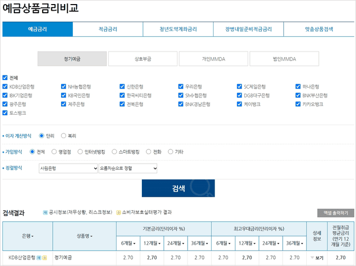 은행연합회 소비자포털 예금 금리 비교