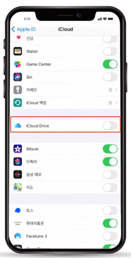iCloud 메뉴에서 백업 항목 찾기